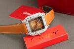 Cartier Santos Brown Dial Copies Watches Custom Diamonds Moissanite BV Factory 39.8mm - Image 4