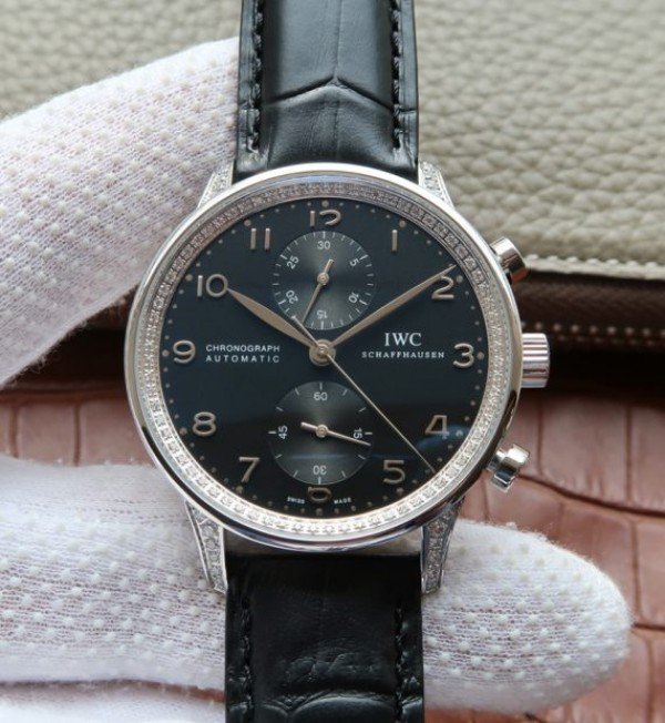 CA964E67-C9D5-53BF-BC54-7912DAD3EACB.jpg Replica IWC ZF Portuguese Chrono IW371447 Diamonds Bezel Leather Strap - Image 1