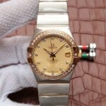 Replica Omega V6 Constellation 35mm Diamonds Bezel YG Textured Dial SS Bracelet A2500