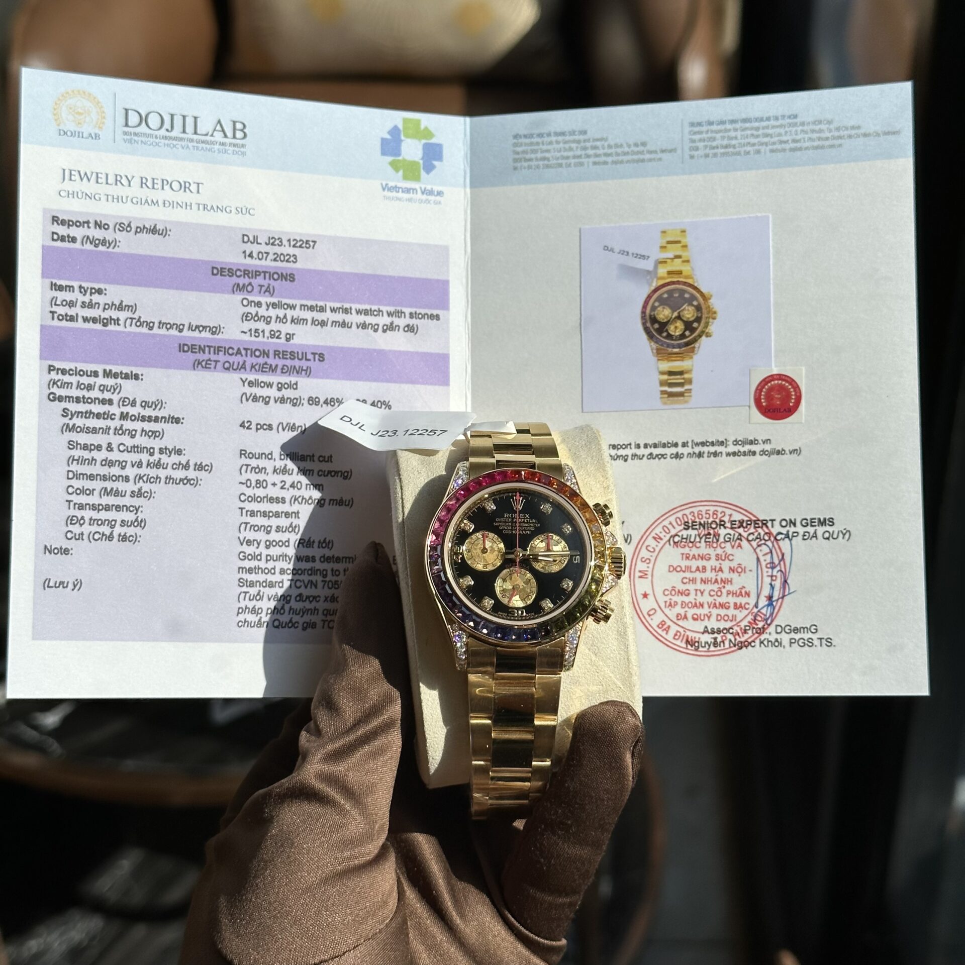 CC1E05DD-4540-71B6-2B60-41D61959A067.jpg Rolex Replica Watch Daytona Rainbow Yellow Gold Wrapped Moissanite Diamonds TWF 40mm - Image 1