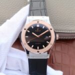 Replica Hublot Classic Fusion 42mm RG JJF Black Dial Gray Gummy Strap A2892