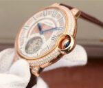Replica Cartier Ballon Bleu de Cartier Tourbillon RG Full Paved Diamonds Leather Strap - Image 4