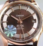 Replica Omega V6F De Ville Hour Vision Co-Axial 41mm RG Brown Dial Brown Leather Strap A8500 - Image 3