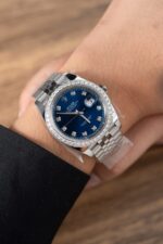 Rolex Replica Watch DateJust Blue Dial With Moissanite Diamond Bezel Factory Clean 41mm - Image 10
