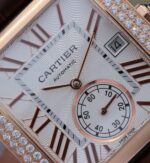 Replica Cartier Tank MC RG White Dial RG Mark Diamonds Bezel Leather Strap - Image 2