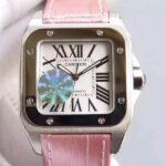 Replica Cartier V6 Santos 100 W20126X8 36mm White Dial Black Leather Strap