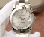 Replica Rolex DateJust 41mm 126300 Noob Polished Bezel Silver Dial Stick Markers Bracelet A3235