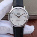 Replica Omega V6 De Ville 37mm SS White Dial Black Leather Strap A2892