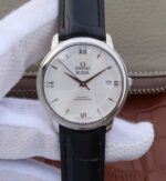 Replica Omega V6 De Ville 37mm SS White Dial Black Leather Strap A2892