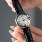Cartier Ballon Bleu Women s Replica 11 Watch White Dial Black Leather Strap 28mm
