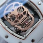 Replica Richard Mille RM052 White Ceramic RG Diamonds Skull Dial White Rubber Strap MIYOTA8215