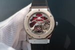 Replica Hublot Classic Fusion Tourbillon 45mm TF Red Skeleton Dial Black Gummy Strap A23J