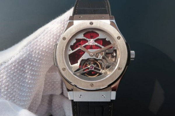 D51897DD-F7DF-2208-082C-5851496FE277.jpg Replica Hublot Classic Fusion Tourbillon 45mm TF Red Skeleton Dial Black Gummy Strap A23J - Image 1