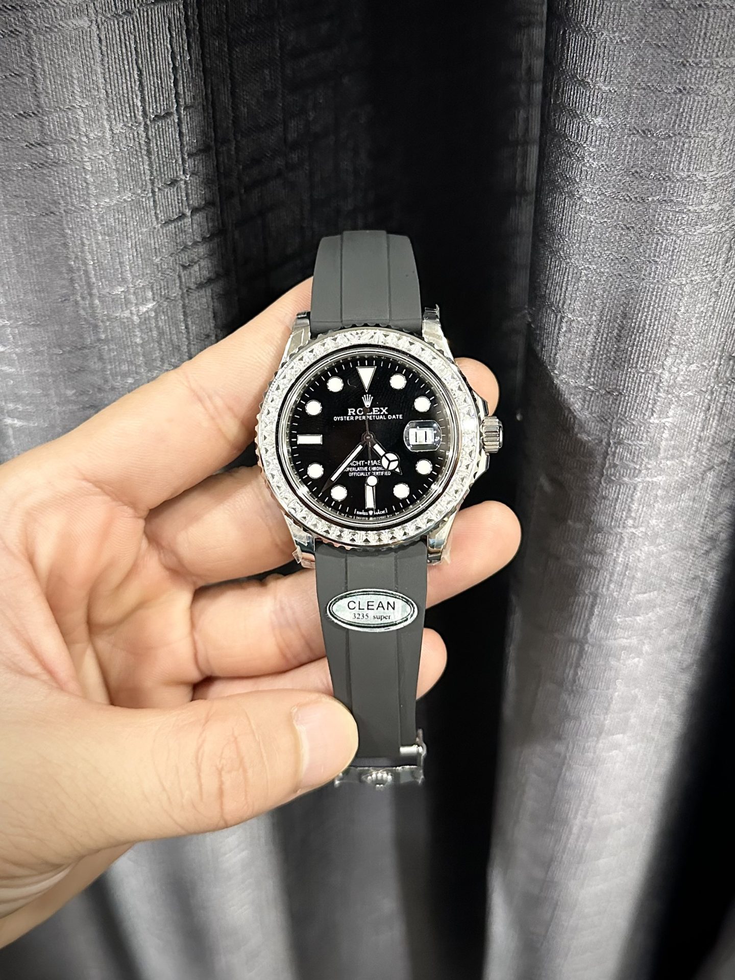 D5319942-CB93-5983-05E2-06933D9E9318.jpg Rolex Replica Watch Yacht-Master Custom Moissanite Diamonds Clean Factory 40mm - Image 1