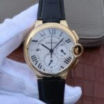 Replica Cartier Ballon Bleu De Cartier Chrono 47mm YG White Dial Leather Strap A8101