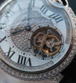 Replica Cartier Ballon Bleu de Cartier Tourbillon SS Paved Diamonds Black Leather Strap - Image 2