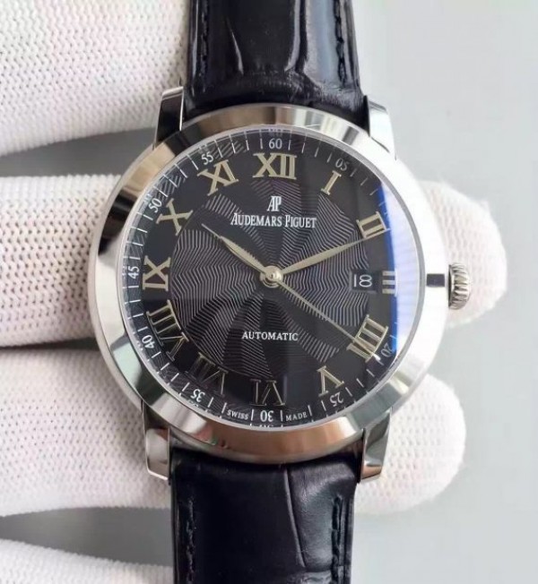 D65ABD70-29BC-9B84-AA31-156539DFF00B.jpg Replica Audemars Piguet Jules Audemars 15170 Roman numerals SS Black Dial Leather Strap A3120 - Image 1