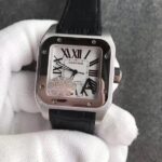 Replica Cartier Santos 100 33mm SS White Dial Black Leather Strap SEIKO NH05A