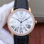 Replica Cartier Ronde De Cartier RG White Dial Diamonds Bezel Croco Strap A2892