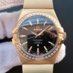 Replica Omega V6 Constellation Black Dial Diamonds Bezel YG Bracelet A2500
