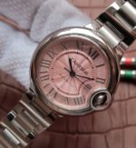 Replica Cartier Ballon Bleu 33mm SS Pink Textured Dial SS Bracelet SEIKO NH05A - Image 2