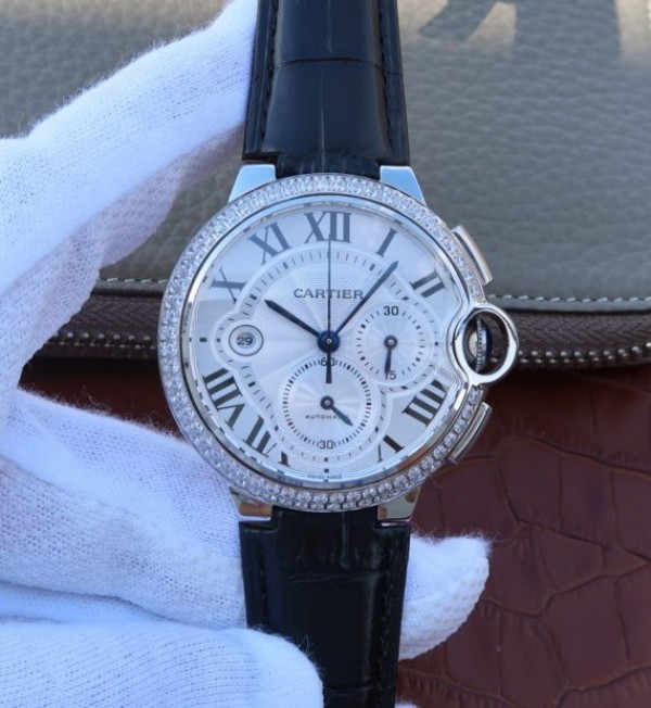 DAE96CE8-2132-B793-6A87-316558F9A2AA.jpg Replica Cartier Ballon Bleu De Cartier Chrono SS White Dial Diamonds Bezel A8101 - Image 1