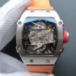 Replica Richard Mille RM027 SS Skeleton Dial Black Inner Bezel Orange Nylon Strap 6T51