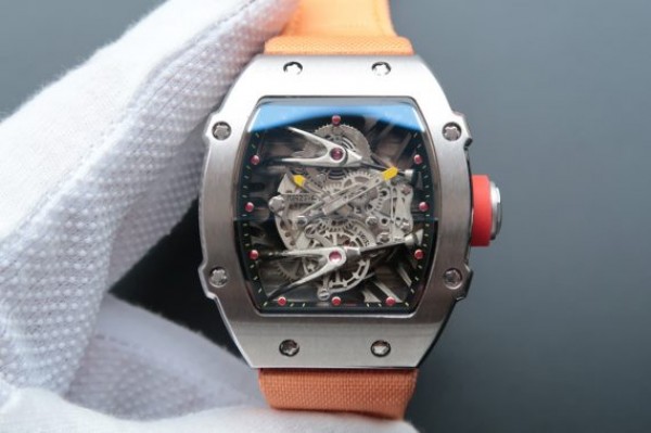 DB021B6E-091F-2F22-C6AC-E8477930AF42.jpg Replica Richard Mille RM027 SS Skeleton Dial Black Inner Bezel Orange Nylon Strap 6T51 - Image 1