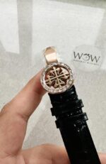 Replica PATEK PHILIPPE 6104P Moon RG Black Dial Diamond Bezel on Black Leather Strap A240 V2 - Image 12