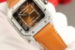 Cartier Santos Brown Dial Copies Watches Custom Diamonds Moissanite BV Factory 39.8mm - Image 6