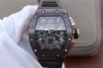 Replica Richard Mille RM011 Brown Ceramic RG Chrono Skeleton Dial Black Rubber Strap A7750