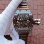 Replica Richard Mille RM055 Brown Ceramic Brown Inner Bezel Skeleton Dial Brown Rubber Strap MIYOTA8215