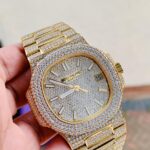 Replica PATEK PHILIPPE ICED Nautilus Jumbo 5711 YG TWF Full Paved Diamonds Dial Case and Bracelet A324