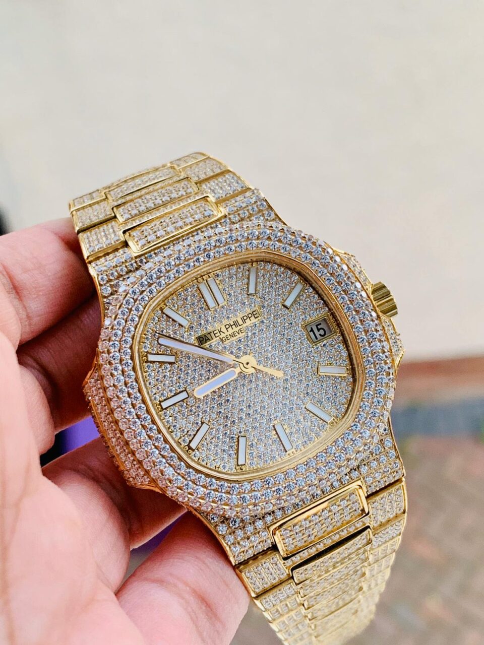 DCA037ED-3723-3C3C-E16F-EDFFCF424473.jpg Replica PATEK PHILIPPE ICED Nautilus Jumbo 5711 YG TWF Full Paved Diamonds Dial Case and Bracelet A324 - Image 1