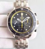 Replica Omega Seamaster 300m Diver SS Black Dial Yellow Inner Bezel SS Bracelet A7753