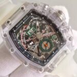 Replica Richard Mille RM011 Transparent Case Black/Green Bezel Skeleton Dial White Rubber Strap A7750 - Image 3
