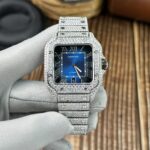 Cartier Replica Watch Santos Full Diamond Moissanite Blue Dial 39.8mm - Image 2