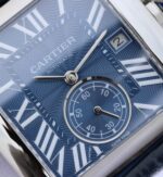 Replica Cartier Tank MC SS Blue Textured Dial Blue Leather Strap - Image 2
