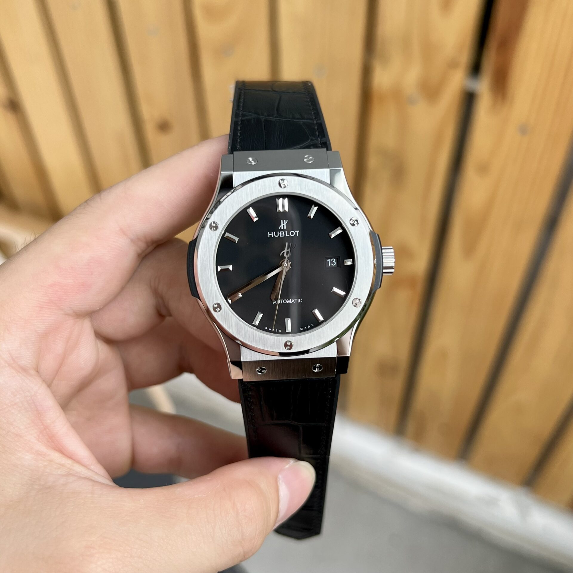 DFFEBF53-A54E-9B2B-199B-753BF2D2A1E6.jpg Hublot Replica Watch Classic Fusion Titanium Black Leather Strap JJF 2023 42mm - Image 1