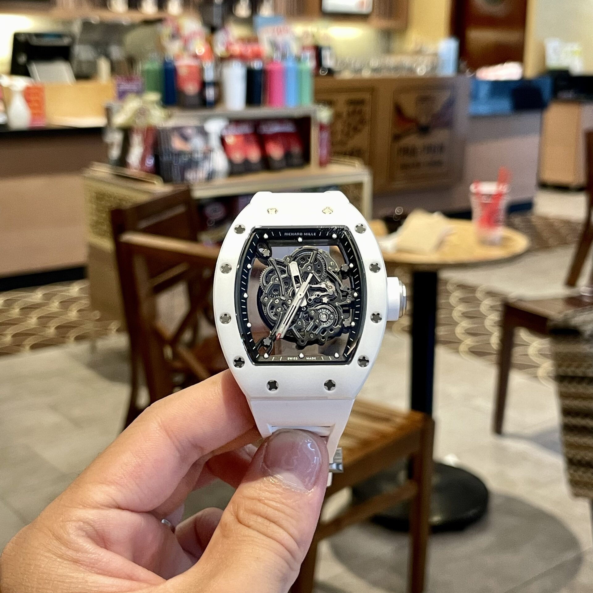 E05C6D43-4EA7-0A46-A3A3-73CBD985875A.jpg Richard Mille RM055 Best Replica Watch White Rubber Strap 45mm - Image 1