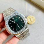 Replica PATEK PHILIPPE Nautilus 5711/1A PPF 1:1 Best Edition Green Textured Dial T Diamonds Bezel on SS Bracelet 324CS V4