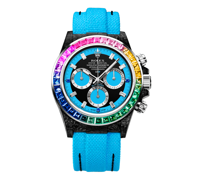 E0F3FF20-9762-DAA1-1BED-4BAB0B7370AA.webp ROLEX Diw Daytona carbon rainbow blue 40mm carbon(1:1 replica) - Image 1