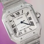 Cartier Replica 11 Watch Santos Moissanite Diamond Bezel White Dial BV Factory 39.8mm - Image 4