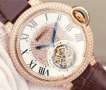 Replica Cartier Ballon Bleu de Cartier Tourbillon RG Paved Diamonds Leather Strap - Image 3