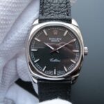 Replica Rolex Cellini Danaos 4243 SS Black Dial Black Leather Strap A2824