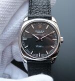 Replica Rolex Cellini Danaos 4243 SS Black Dial Black Leather Strap A2824