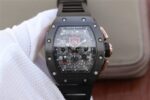 Replica Richard Mille RM011 RG Black Ceramic Chrono Skeleton Dial Black Rubber Strap A7750