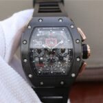 Replica Richard Mille RM011 RG Black Ceramic Chrono Skeleton Dial Black Rubber Strap A7750