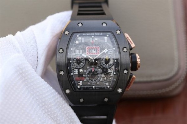E2001181-C2DE-E033-8259-4CAA4CDE0141.jpg Replica Richard Mille RM011 RG Black Ceramic Chrono Skeleton Dial Black Rubber Strap A7750 - Image 1
