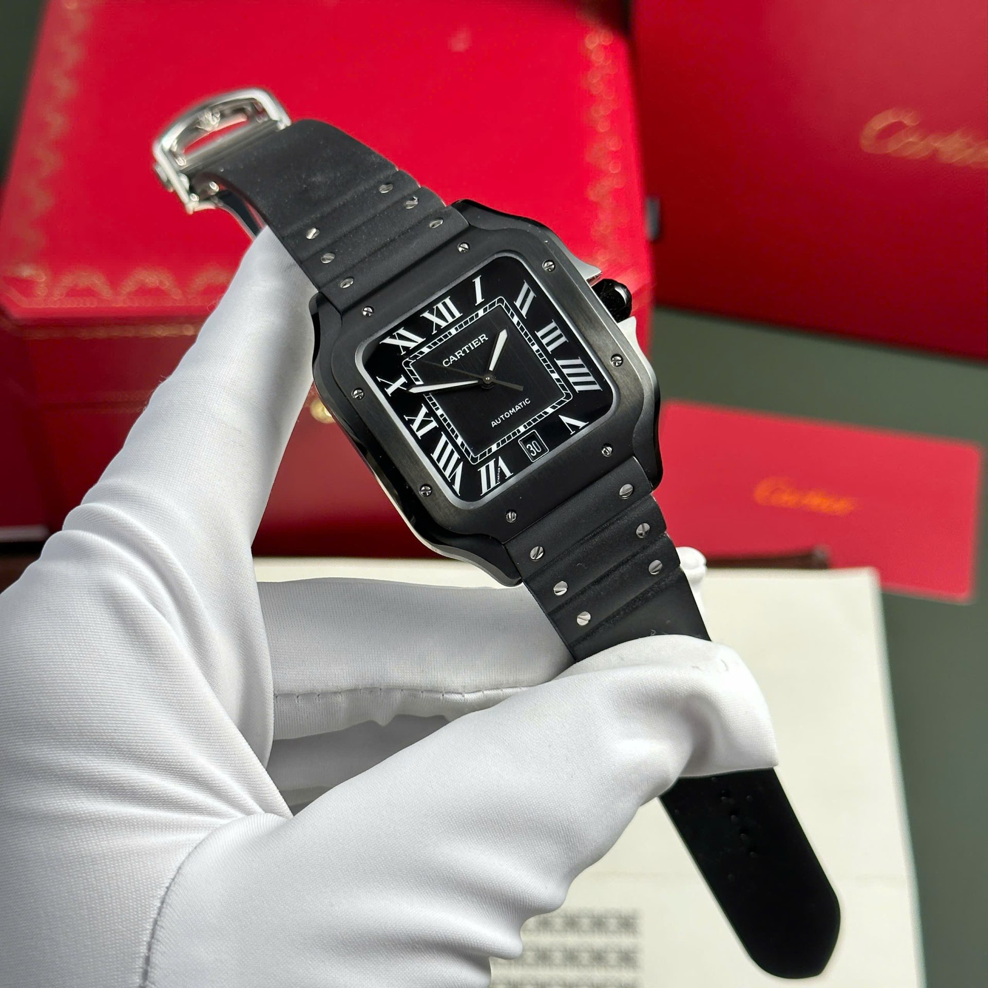 E2AC1496-F57F-8C10-2277-DE482A210CAE.jpg Cartier Santos Black Replica 11 Watch Rubber Strap BV Factory 39.8mm - Image 1